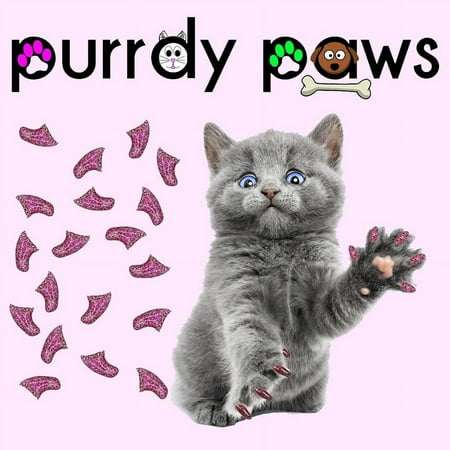 6 Month Supply - Purrdy Paws Royal Pink Glitter Soft Nail Caps for Large Cats Claws - Extra Adhesives
