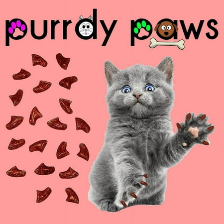 6 Month Supply - Purrdy Paws Ruby Red Glitter Soft Nail Caps for Small Cats Claws - Extra Adhesives