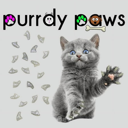 6 Month Supply - Purrdy Paws Silver Glitter Soft Nail Caps for Kittens Claws - Extra Adhesives