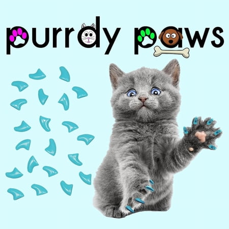 6 Month Supply - Purrdy Paws Sky Blue Soft Nail Caps for Large Cats Claws - Extra Adhesives
