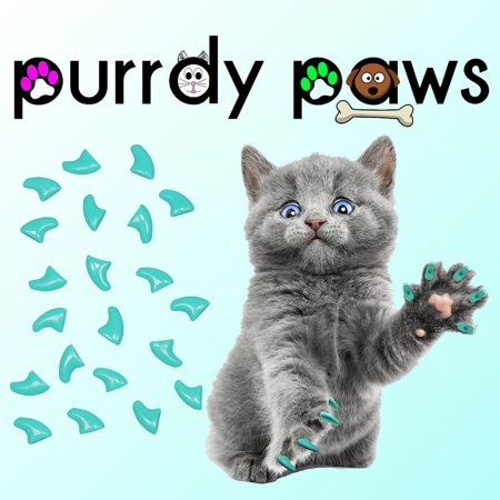 6 Month Supply - Purrdy Paws Turquoise Soft Nail Caps for Kittens Claws - Extra Adhesives