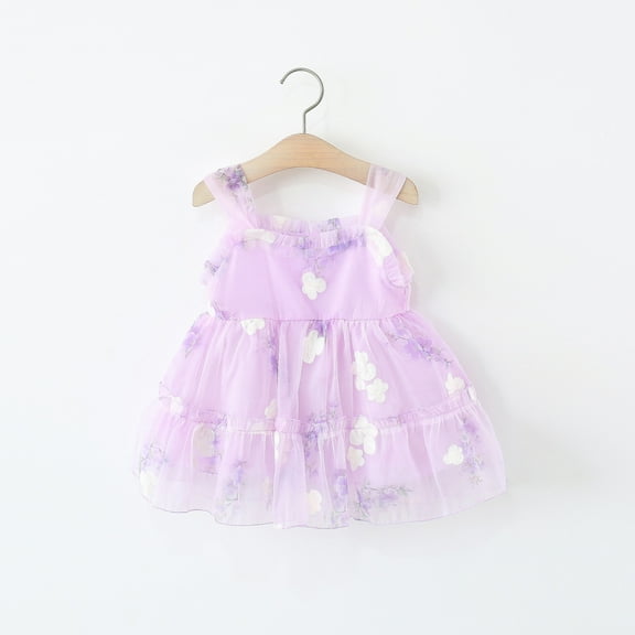 6 Months-3 Years Girls Dresses Flower Girl Wedding Party Tulle Princess Dress Birthday Tutu Formal Gown Prom Dress Purple 12-18 Months