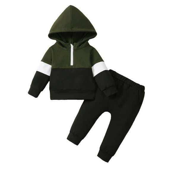 6 Months Baby Boys Clothes 12 Months Boys 2PCS Hoodie Outfits Set Infant Boys Long Sleeve Top Pants Set Green