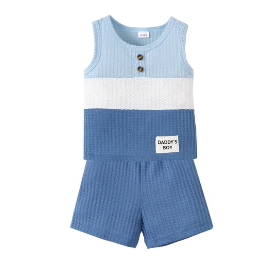 6 Months Baby Boys Clothes 12 Months Boys 2PCS Summer Outfits Set Crew Neck Infant Boys Sleeveless Tank Top Shorts Set Blue