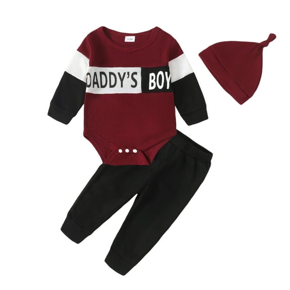 6 Months Baby Boys Clothes 12 Months Boys 3PCS Outfits Set Letter Print Infant Boys Long Sleeve Top Pants Set with Hat Red