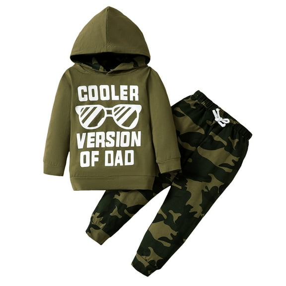 6 Months Baby Boys Clothes 12 Months Boys Pant Set Infant Boys Long Sleeve Letter Print Hooded Top Camouflage Pants 2PCS Set Green