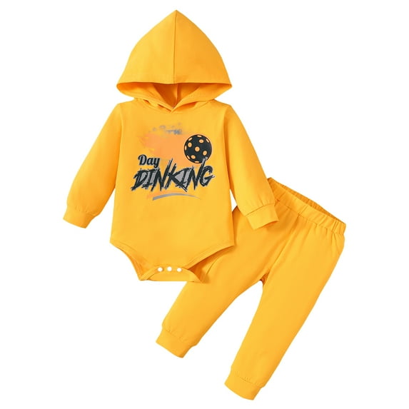 6 Months Baby Boys Clothes 9 Months Boys 2PCS Hoodie Outfits Set Letter Print Infant Boys Long SleeveTop Pants Set Yellow