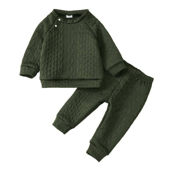 6 Months Baby Boys Outfits 9 Months Boys Fall Winter Clothes Infant Boys Long Sleeve Round Neckline Solid Color Top Pants 2PCS Set Green