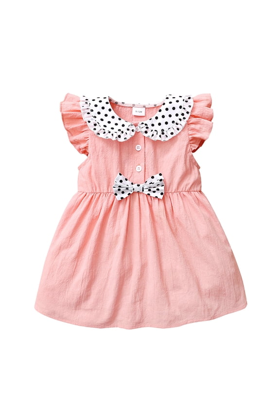6 Months Baby Girl Clothes 9 Months Infant Baby Girls Summer Dress Ruffle Sleeve Dots Collar Dress Sleeveless Dress Pink