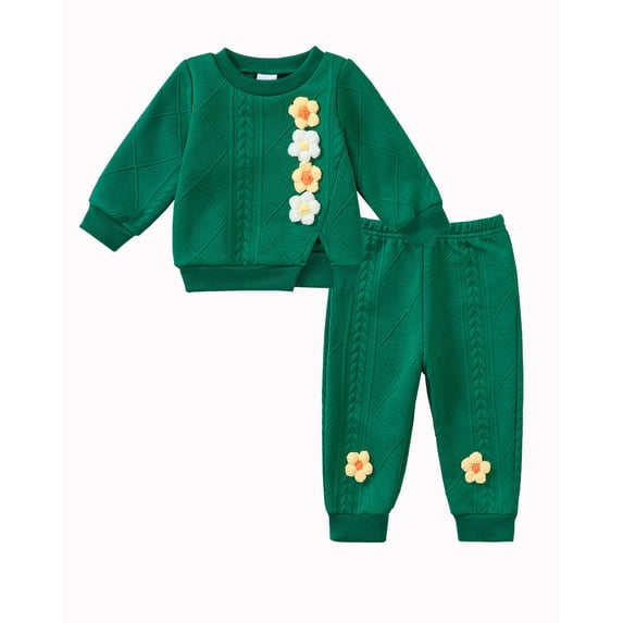 6 Months Baby Girls Clothes 12 Months Girl 2PCS Fall Winter Outfits Cute Flower Infant Girls Long Sleeve Sweatshirt Top Pants Clothing Set Green