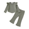 thumbnail image 1 of 6 Months Baby Girls Clothes 12 Months Girls 2PCS Fall Winter Outfits Set Solid Color Infant Girls Long Sleeve Top Pants Set Green, 1 of 8