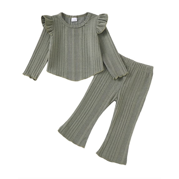 6 Months Baby Girls Clothes 12 Months Girls 2PCS Fall Winter Outfits Set Solid Color Infant Girls Long Sleeve Top Pants Set Green