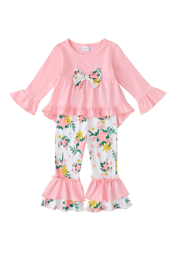 6 Months Baby Girls Clothes 12 Months Girls 2PCS Outfits Set Flower Print Infant Girls Long Sleeve Top Pants Set Pink