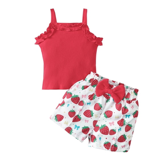 6 Months Baby Girls Clothes 12 Months Girls 2PCS Summer Outfits Set Flower Print Infant Girls Sleeveless Top Shorts Set Red