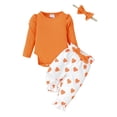 thumbnail image 1 of 6 Months Baby Girls Clothes 12 Months Girls 3PCS Solid Color Outfits Set Heart Print Infant Girls Long Sleeve Top Pants Set with Headband Orange, 1 of 7