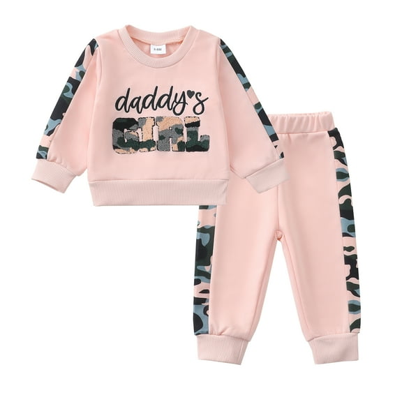 6 Months Baby Girls Clothes 12 Months Girls Fall Winter Pant Set Infant Girls Long Sleeve Round Neckline Letter Print Top Pants 2PCS Outfits Set Pink