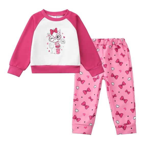 6 Months Baby Girls Clothes 12 Months Girls Fall Winter Pant Set Infant Girls Long Sleeve Round Neckline Top Pants 2PCS Outfits Set Pink