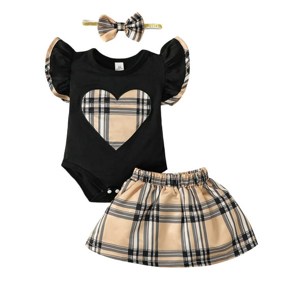 6 Months Baby Girls Clothes 9 Months Girls 3PCS Summer Outfits Set Infant Girls Sleeveless Top Skirt Set with Headband Black