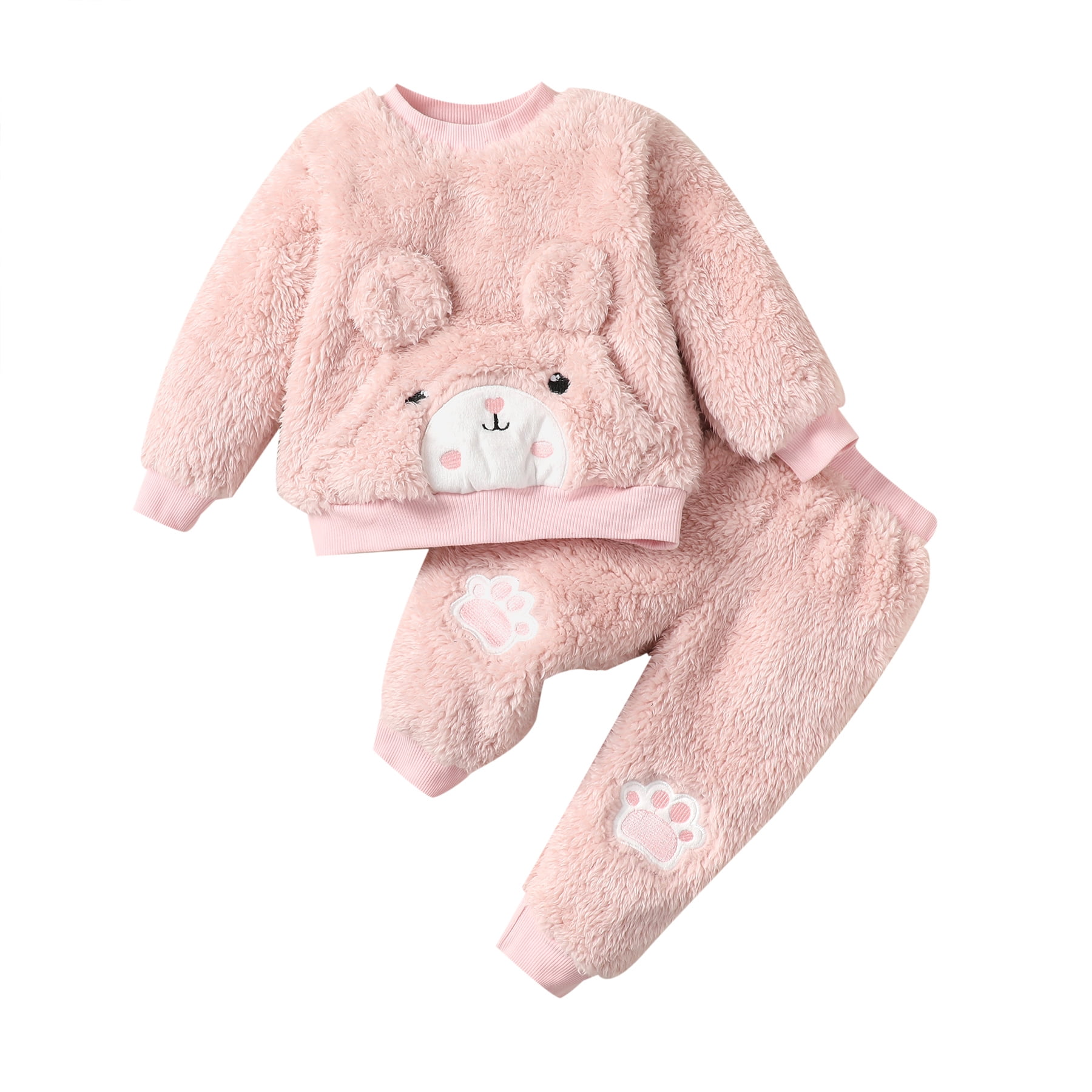6 Months Baby Girls Clothes 9 Months Girls Fall Winter Pant Set Infant Girls Long Sleeve Round Neckline Top Pants 2PCS Set Pink