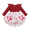 thumbnail image 1 of 6 Months Baby Girls Dress 12 Months Girls Long Sleeve Dress Flower Print Infant Girls Round Neck Floral Dress Red, 1 of 9