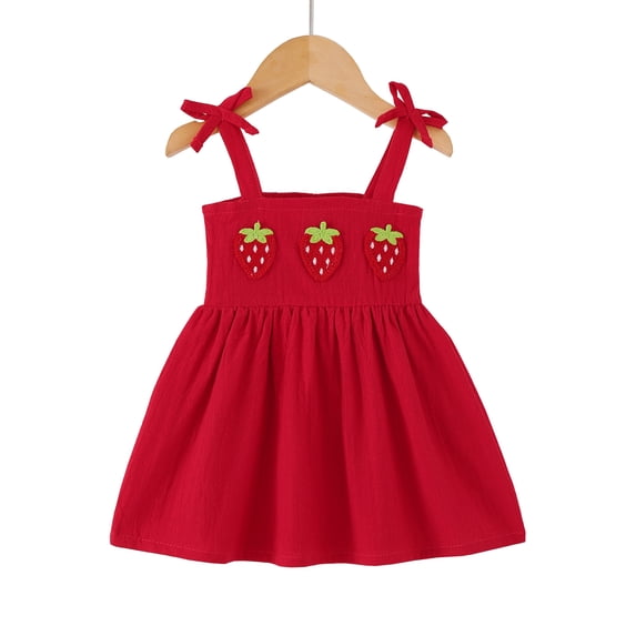 6 Months Baby Girls Dress 12 Months Girls Sleeveless Dress Strawberry Solid Color Infant Girls Off-the-shoulder Summer Suspender Dress Red