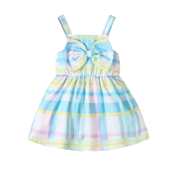 6 Months Baby Girls Dress Infant Girls Summer Sleeveless Dress 9 Months Girls Suspender Plaid Dress Blue