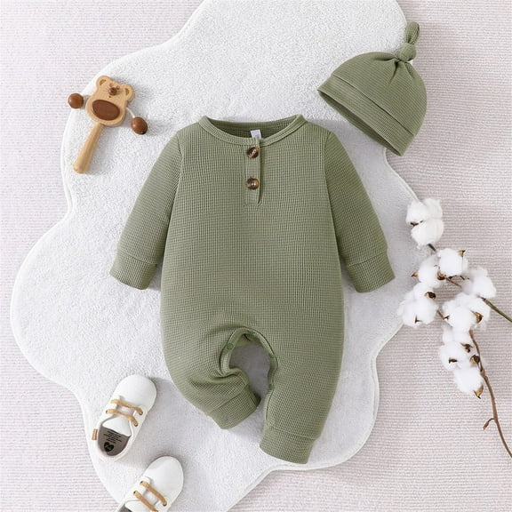 6 Months Newborn Baby Boy Girl Fall Outfit Romper Long Sleeve Embroidery Onesie Jumpsuit with Hat Bodysuit Cute Infant Winter Clothes Green