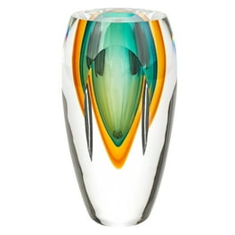 6 Mouth Blown Amber And Green Art Glass Vase 6 Mouth Blown Amber And Green Art Glass Vase
