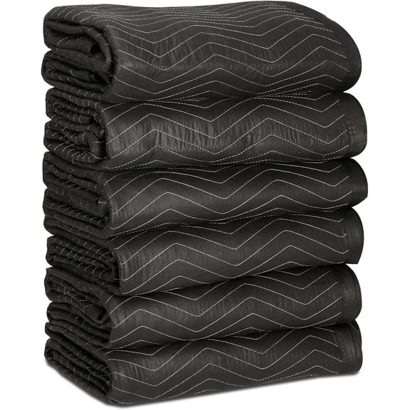 6 Moving Packing Blankets 80 x 72 Inches (65 lb/Dozen) Heavy Duty Moving Pads for Protecting Furniture Professional Quilted Shipping Furniture Pads