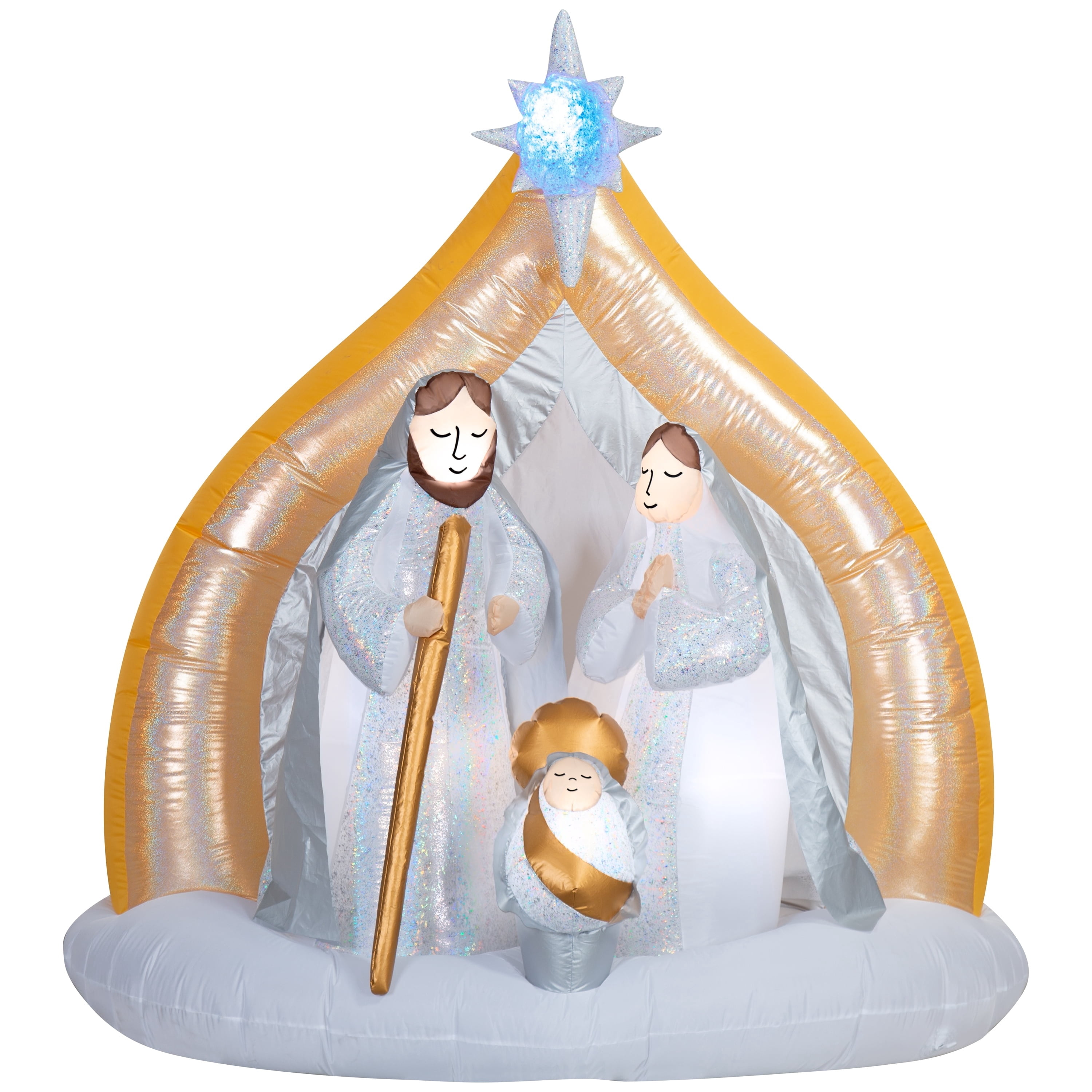 White and Gold Nativity Scene Christmas Airblown Yard Inflatable, 6', by Holiday Time