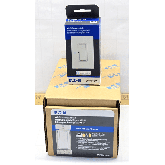 (6) NEW EATON Wi-Fi SMART DECORATOR SWITCHES 1 POLE/3-WAY WHITE WFSW15-W-SP-L