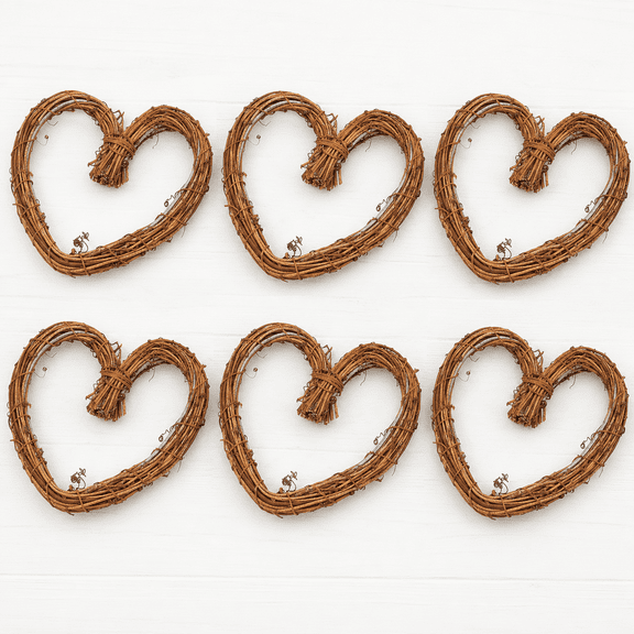 Factory Direct Craft Natural Grapevine Hearts, Set of 6, 6 Inch Rustic Heart Wreath Forms