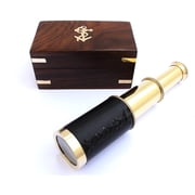 6" Nautical Handheld Pirate Brass Telescope with Anchor on Wooden Box , Sailor Home Decor Toy Gift