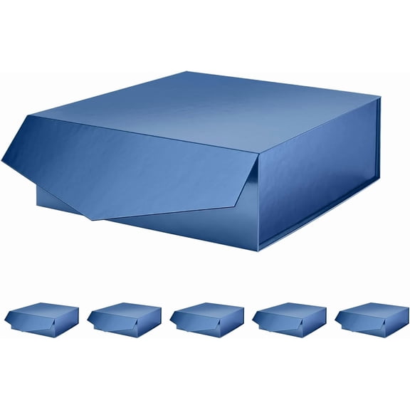 6 Navy Blue Gift Boxes with Magnetic Closure 9 x 9 x 3.4 Inches