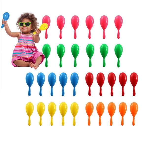 6" Neon Maracas, 32 Pack Long Plastic Maraca Shakers, Bulk Day of the Dead Party Supplies, Cinco de Mayo Favors, Birthday and Luau Celebration