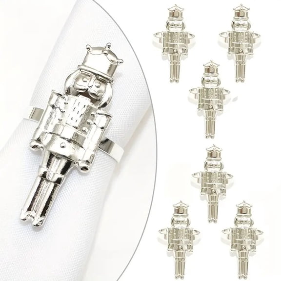 6 Nutcracker Christmas Napkin Rings - Elegant Holiday Table Decorations in Gold and Silver for Festive Dining