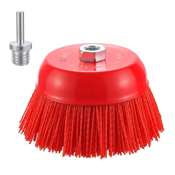 6 Nylon Filament Brush, 6 Inch Abrasive Nylon Bristle Cup Brushes 5/8"-11 Thread for Angle Grinder, with 1/4 Drill Shank Arbor Coarse for Rust Removing, Truck Bed Liner Surface Prep