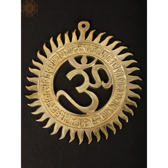6" OM Wall Hanging with Gayatri Mantra In Brass | Handmade | Made In India