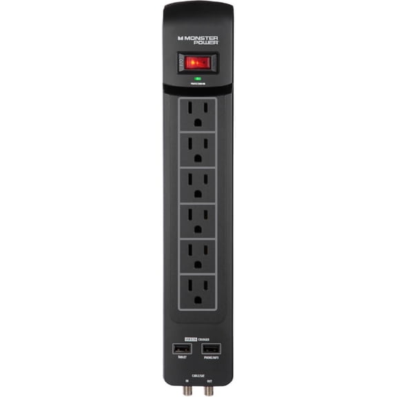 Monster Cable Mp Exp 600 Avu 6-outlets Surge Suppressor/protector - 6 X Ac Power, 2 X Usb - 1080 J - 5 V Dc Output (121826)