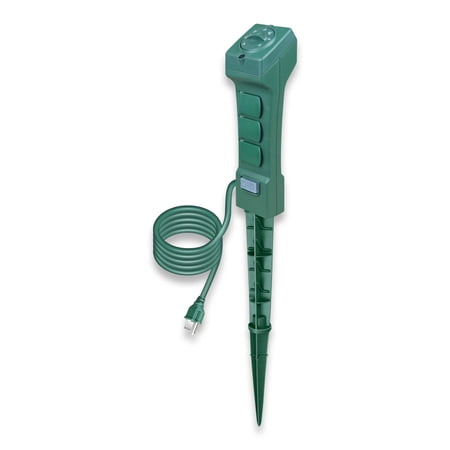 Outdoor 6-Outlet Power Stake With Timer, 1625 Watts, Green, 6', by Holiday Time