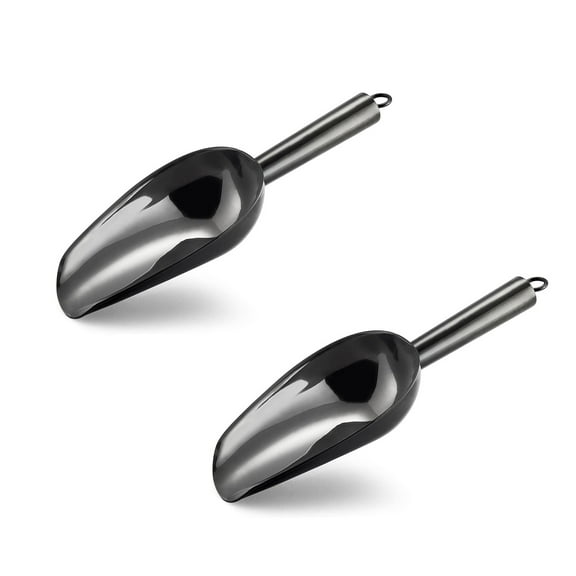 6 Ounce Ice Scoop Set of 2, Vesteel Black Stainless Steel Scoops for Ice Cube/Candy/Flour/Sugar, Metal Utility Scoops for Canisters, Baking, Kitchen Pantry, Rust Free & Dishwasher Safe