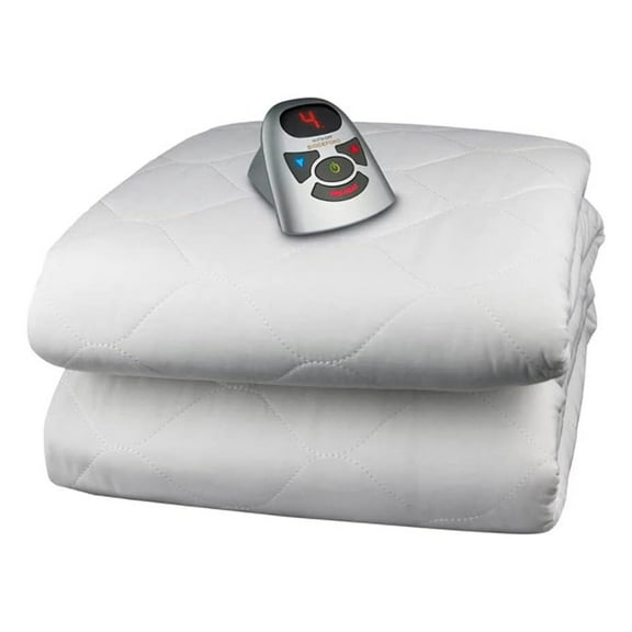 6 Ounce Quilted Electric Heated Mattress Pad with Digital Controller, Full, White