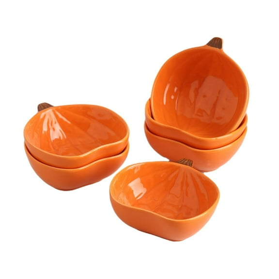 6 Ounces Oven Safe, Ceramic Ramekins Set for Baking Creme Brulee, Souffle, Pudding, Small Pumpkin Shaped Bowls for Serving Dip, Sauce, Condiments and Snack, Set of 6, Orange