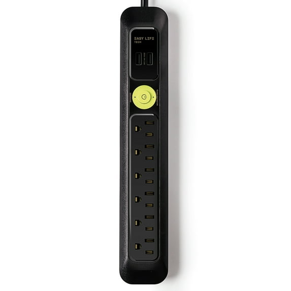 6-Outlet, 2 USB Heavy Duty Power Strip Surge Protector by Easylife Tech - Black