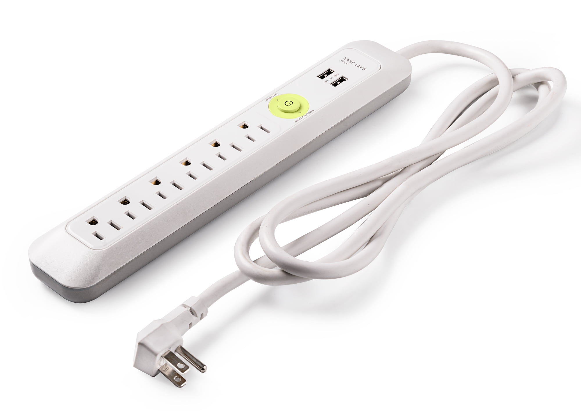 6-Outlet, 2 USB Heavy Duty Power Strip Surge Protector by Easylife Tech - White
