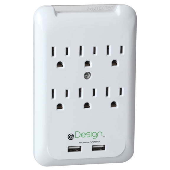 6-Outlet 2-USB Surge Protector Wall Tap