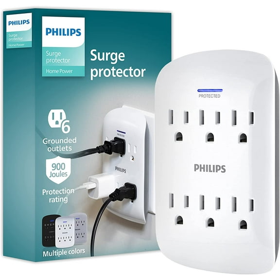 6-Outlet Extender Sur Protector, Wall Tap, 900 Joules, 3-Prong, Space Saving Design, Protection Indicator LED Light, ETL Listed, White, SPP3461WA/37