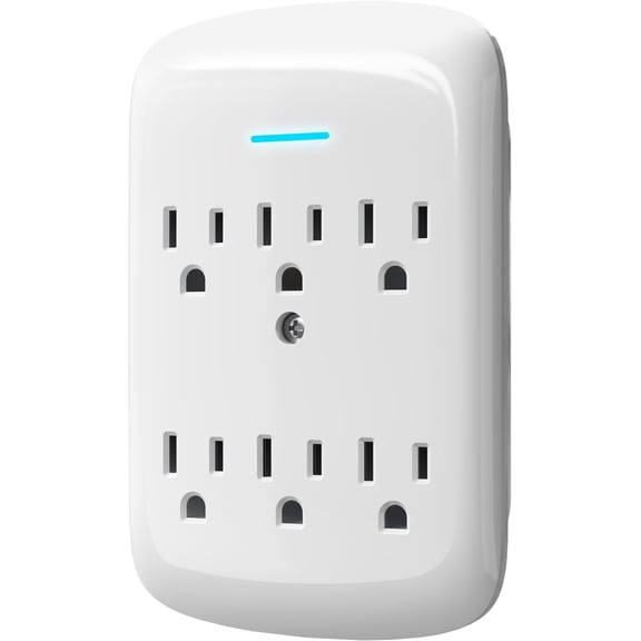 6 Outlet Extender Surge Protector 1 Pack, 980 Joules 3-Prong Grounded Electrical Plug Outlets, Wall-Mountable Power Adapter Wall Tap with LED Light for ,Office, Travel, White, ETL Listed