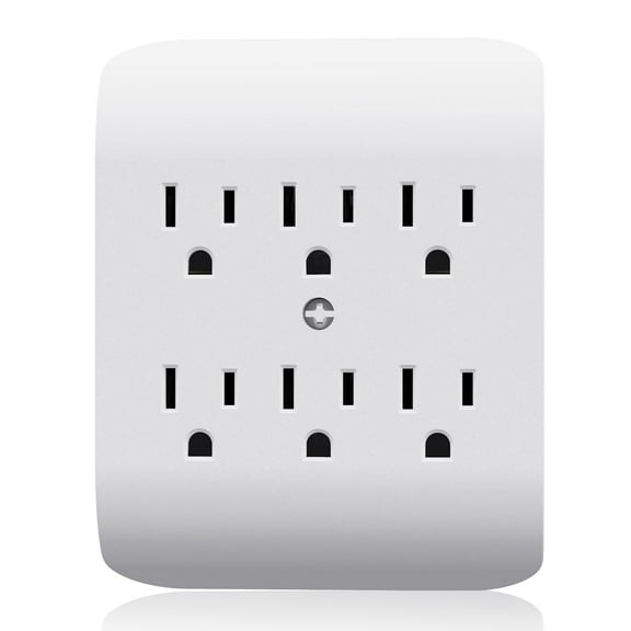 6-Outlet Extender with Central Anchor, 3-Prong Grounded Wall Tab, Multiple Outlet Extender with 6 Electrical Outlets, ETL Listed, 1 Packs, White