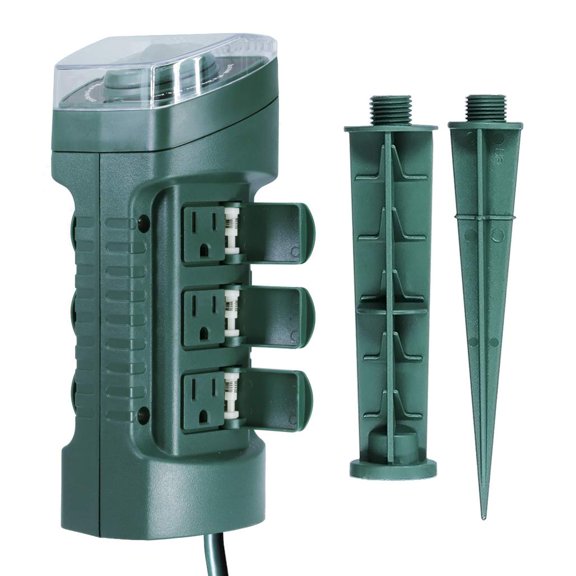 6-Outlet Outdoor Power Hub with Mechanical Timer 6-Foot Ground Stake